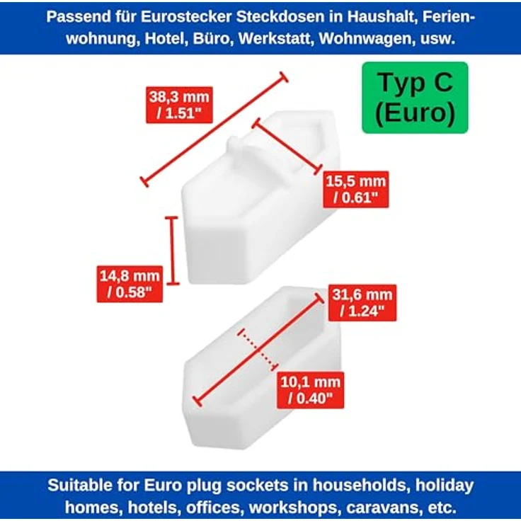 Steckdosen Abdeckung, 2 Stück, in Weiß, aus Silikon, Steckdosenschutz vor Spritzwasser, Staub, Deckel für Eurostecker Typ C Steckdose, Kappe für Öffnungen von Mehrfachstecker, Möbel Steckdosenleiste – Bild 5