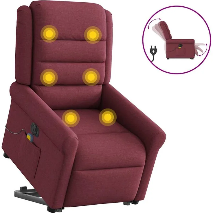 vidaXL Elektrischer Massagesessel mit Aufstehhilfe Weinrot Stoff 3303347
