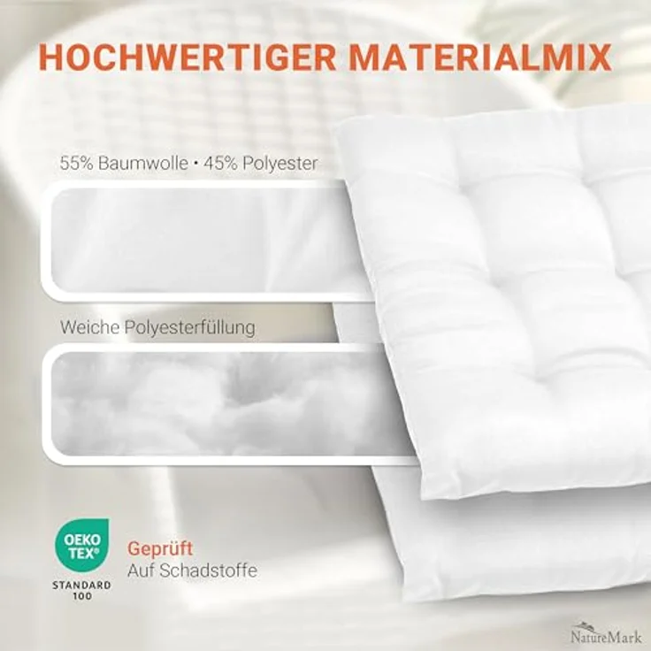 NatureMark 4er Set Stuhlkissen mit Bändern Gr. 40x40 cm Sitzkissen gefüllt, Natur/Crème – Bild 8