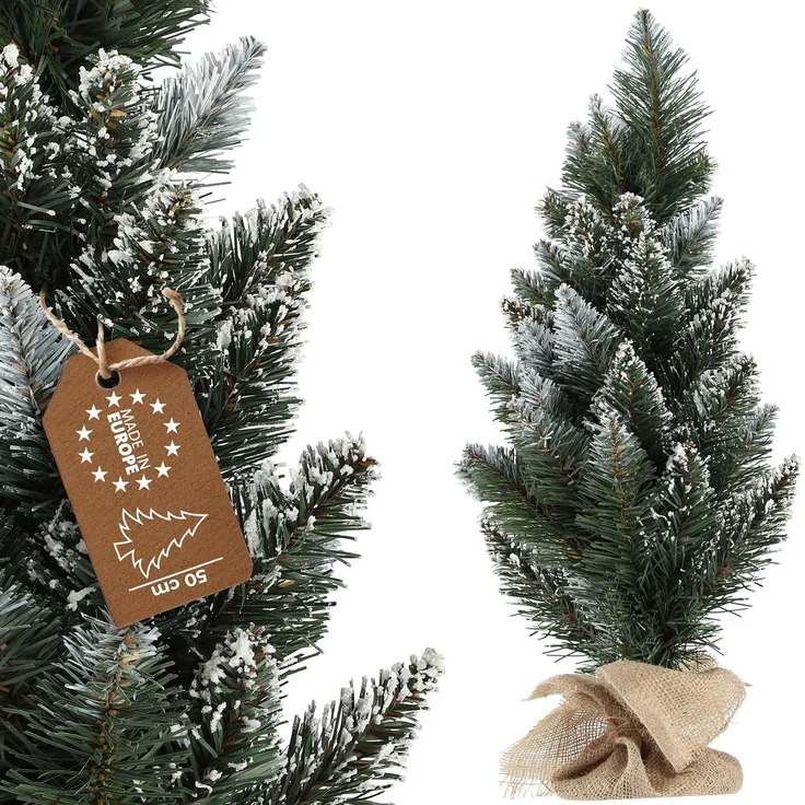KADAX Künstlicher Weihnachtsbaum klein, 50 cm, schneebedeckte Kiefer, Jute – Bild 1
