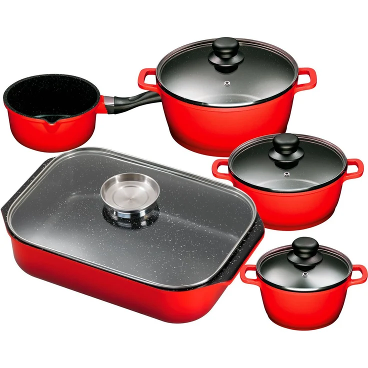 KING Topf-Set, Aluminiumguss (Set, 5-tlg, je 1 Kochtopf 16/20/24 cm, Stielkasserolle 16 cm, Bräter 40 x 26 cm), Induktion, außer Bräter – Bild 4