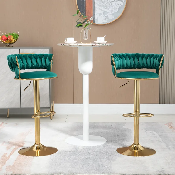 LVHOM Barhocker 2er Set, goldene Stuhlbeine, moderne Samt-Hochstuhl/Barstühle, mit runden Rückenlehne & Fußstütze, 360° drehbar, Höhenverstellbar