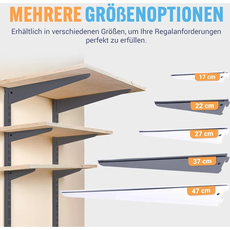 BOOMET Wandregalhalter Regalträger 2-reihig für Wandschienen, 2-tlg, Regalsystem Anthrazit 17cm Wandregalhalter Regalwinkel – Bild 2