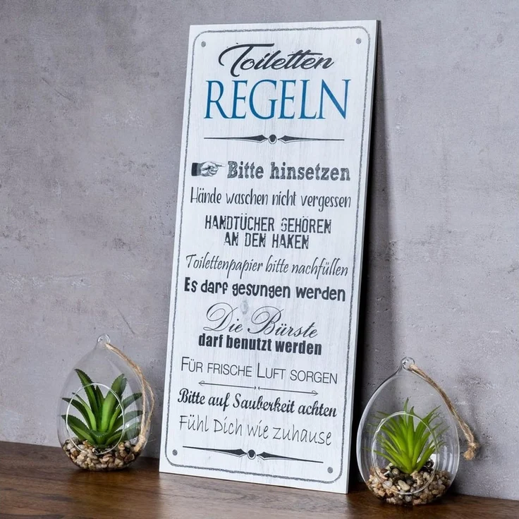 Levandeo® Wandbild, Wandbild 20x40 cm Toilettenregeln Bad Spruch Deko Wandschild Bild – Bild 4