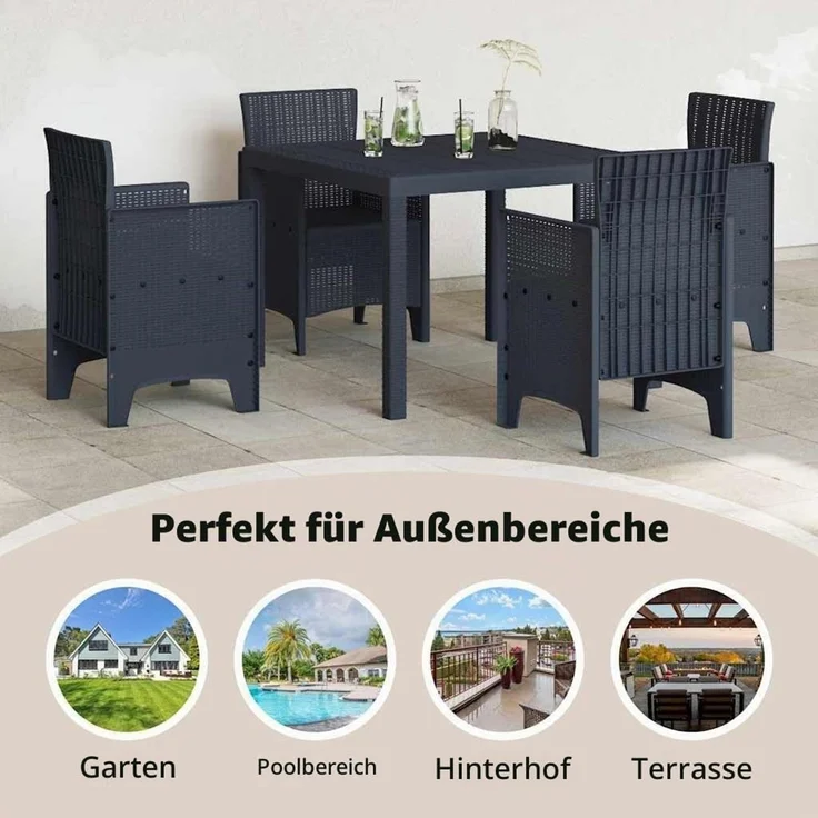 vidaXL Gartentisch Anthrazit 100 x 100 x 73 cm Poly-Rattan 871680 – Bild 4
