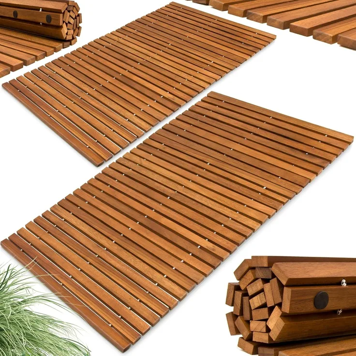 Deuba Badematte, Höhe 2.5 mm, Rutschhemmend, Holz, Badvorleger, 2x Badvorleger 67x50 cm FSC-zertifiziertes Akazienholz Gummistopper