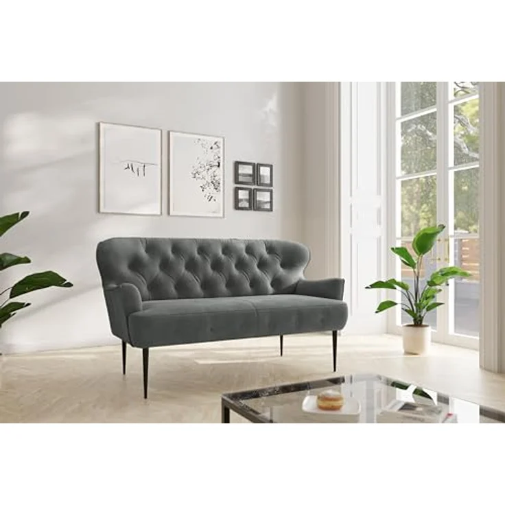 CAVADORE 2,5-Sitzer Küchensofa Amba, Trendige Sitzbank für Küche oder Esszimmer / 173 x 97 x 87 / Hochwertiges Mikrofaser: Grau – Bild 3