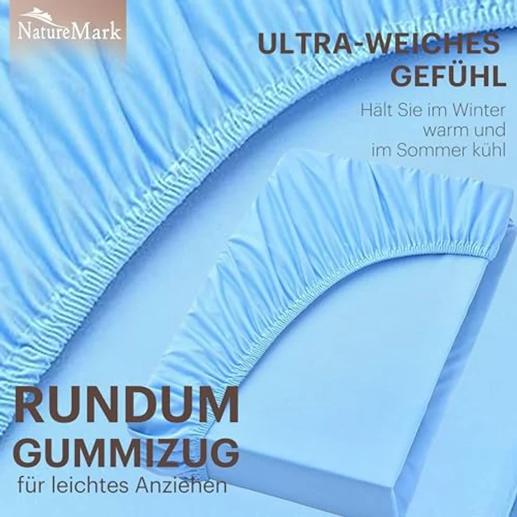 NatureMark 2er Pack Kinder JERSEY Spannbettlaken, Spannbetttuch 100% Baumwolle in vielen Größen und Farben MARKENQUALITÄT ÖKOTEX STANDARD 100 | 70x140 cm - hell blau – Bild 7
