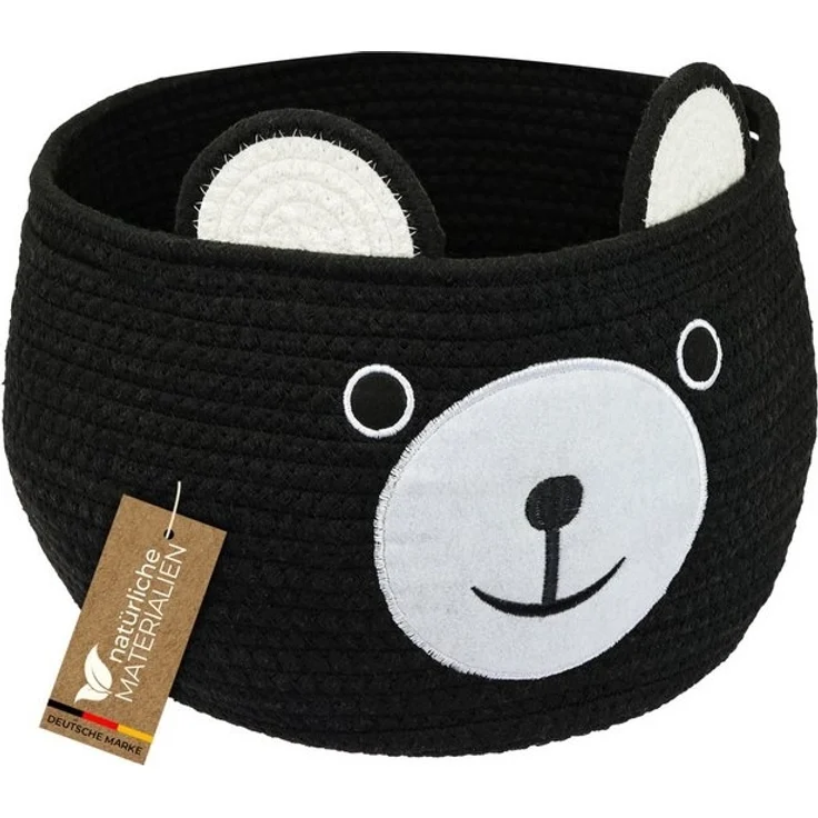 HMF Aufbewahrungskorb Aufbewahrungskorb mit versteckten Griffen, Korb für Kinderzimmer aus Baumwolle, Bär, Schwarz – Bild 4