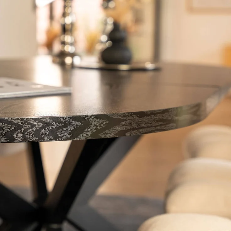 HOME DELUXE Essgruppe Oval Ausziehbar inkl. Sternfuß - 160 x 100 cm Dark Oak 8 Stühle Grau / Braun – Bild 3