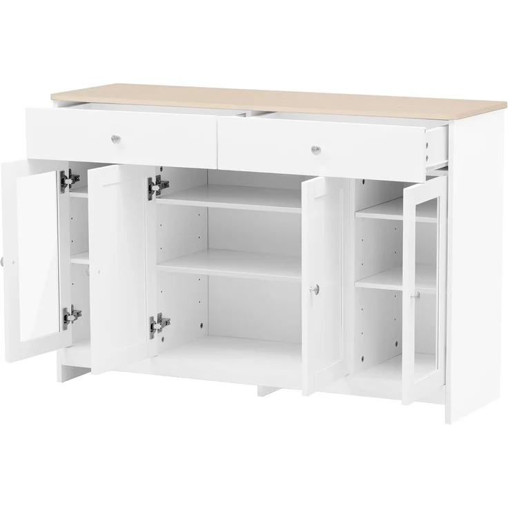FurnitureR Moderne weiße Sideboard-Kommode mit Holztop, Korpus aus MDF-Sandwich, 120 cm Breite, großzügiger Stauraum – Bild 9