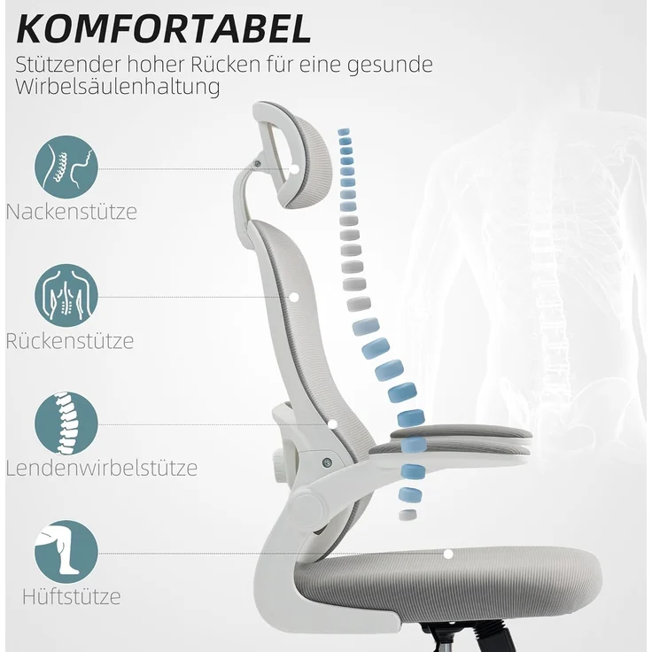 HOMCOM Bürostuhl (Computerstuhl, 1 St), hochklappbare Armlehnen – Bild 4