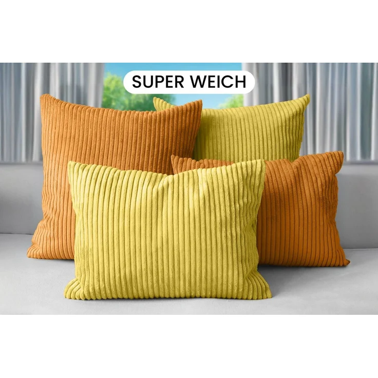 Amilian Dekokissen Sofakissen Cord-Optik 4er Set mit Füllung 2x 40x40 + 2x 35x45 cm, mit Füllung, Hotelverschluss, formstabil