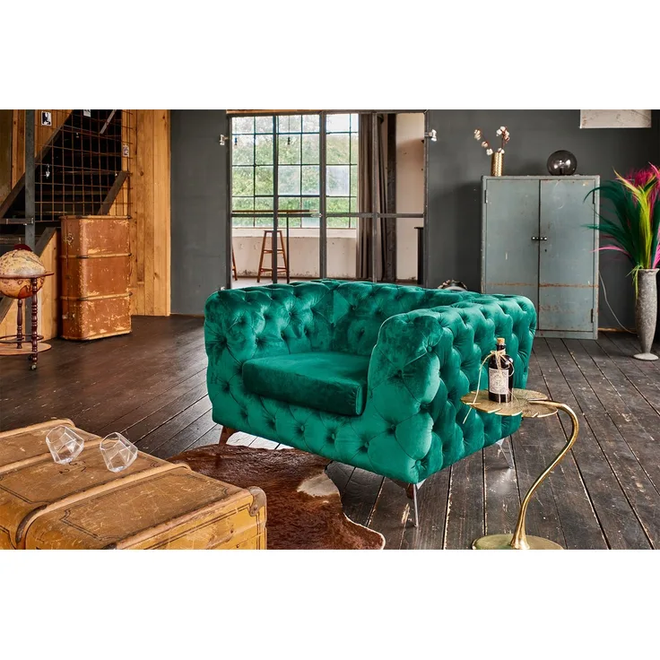 KAWOLA Sessel NARLA Chesterfield Loungesessel Velvet grün 71 x 87 x 120 cm