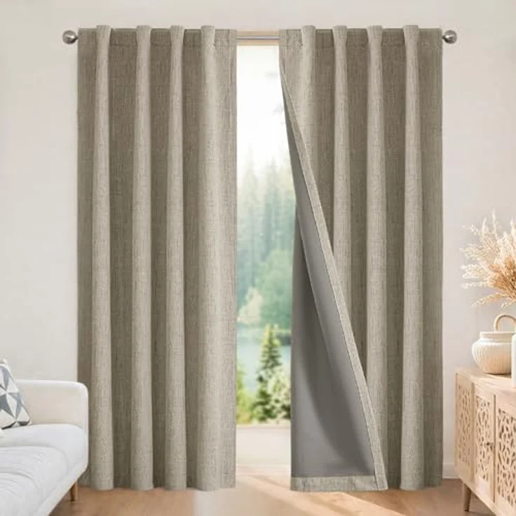 Joydeco 100% Blickdichte Vorhänge mit Schlaufen Verdeckten Leinenoptik, Verdunkelungsvorhang Stangendurchzug Gardinen Thermovorhang Leinen Hitzeschutz für Wohnzimmer – Bild 1