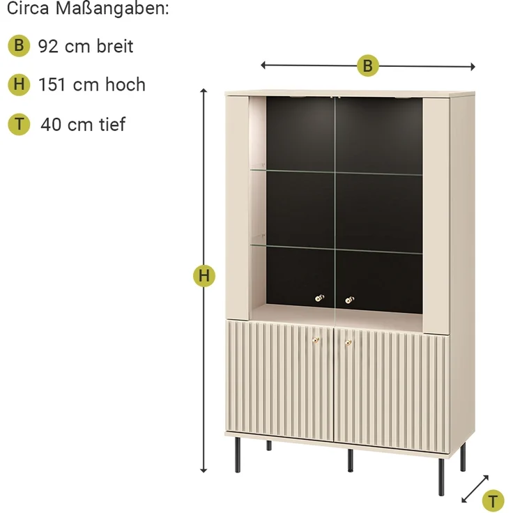 Lomadox 'Salou' Vitrinenschrank, Holz kaschmir matt, 151 x 40 x 92 cm – Bild 6