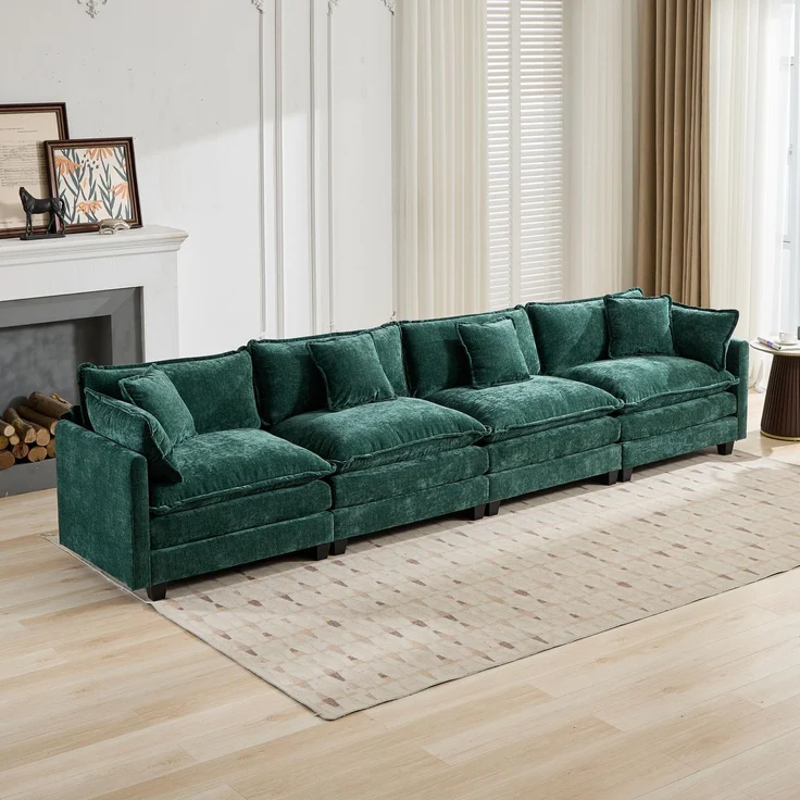 ZUBALIYA Sofa mit LED - Beleuchtung, mit Chenille - Bezug, mit Cordbezug, modular aufgebaut, aus Chenille, für Wohnzimmer und Apartments – Bild 4