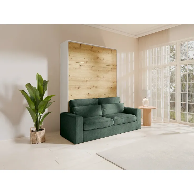 Vente-unique - BEGANIO Bett Holz, Platte BeigeWeiß - B 123 cm239,2 cm x H 225 cm x L 200 cm