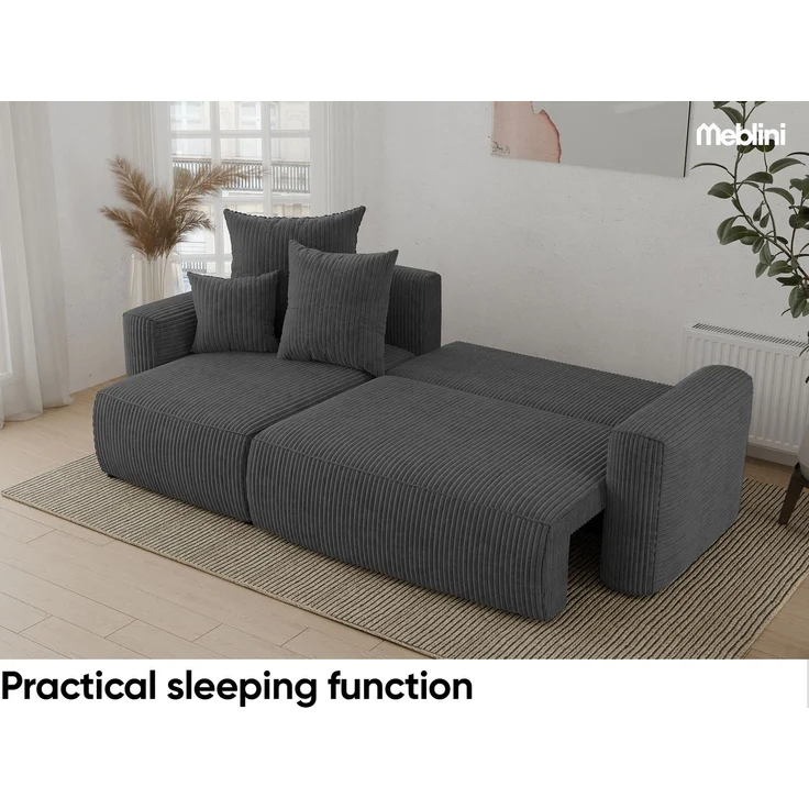 MEBLINI Schlafcouch mit Bettkasten - 238x142x73cm - Dunkelgrau Cordstoff - DAVE - Kleines Ecksofa mit Schlaffunktion - Sofa mit Relaxfunktion und Kissen - Kleine Couch L-Form - Eckcouch – Bild 5