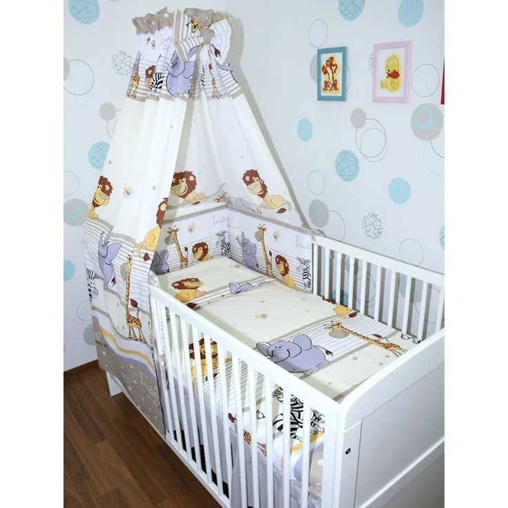 Primawela Babybettwäsche Baby Bettset- 6 teiliges Set mit Vollstoff Himmel Bettwäsche Nestchen