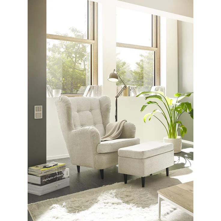 Fußhocker >OSKAR< in cream, Stoffbezug, weich, 100% Polyester - 63x43x42 (BxHxT) – Bild 2