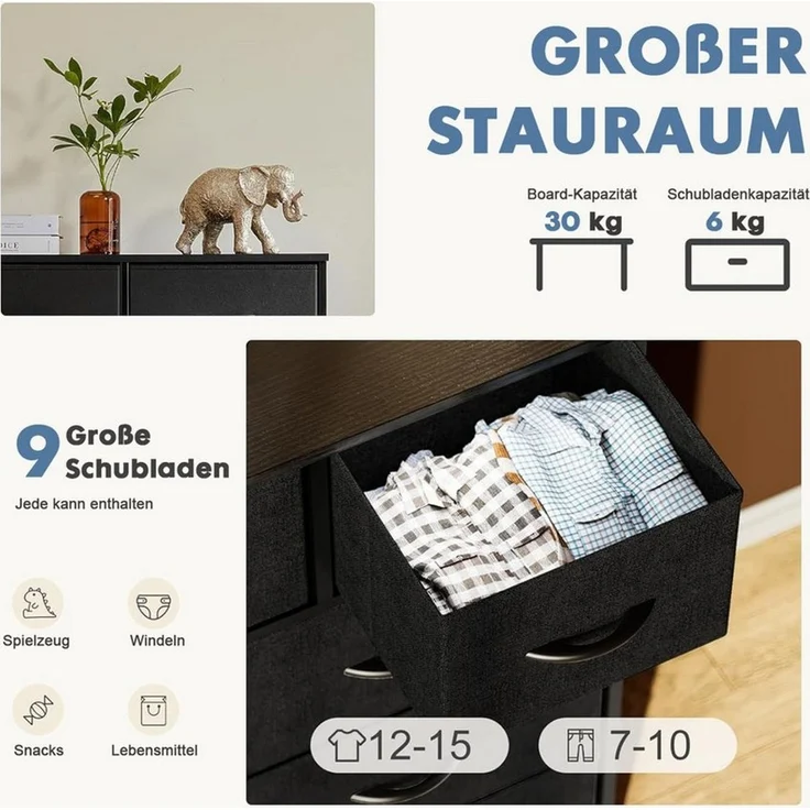 DUMOS Stauraumschrank Kommode mit Stoffschubladen, Stoffkommode für Schlafzimmer Geeignet Schubladenschränke – Bild 3
