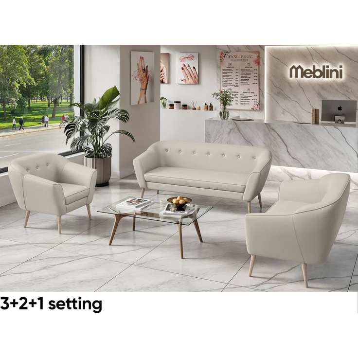MEBLINI Sofa-Set DORIS 3+2 - Beige Kunstleder - für Wohnzimmer - Mini Lounge für fünf Personen - Küchensofa - Sofa Klein - Sitzgarnitur - Polstergarnitur - Sofagarnituren – Bild 4