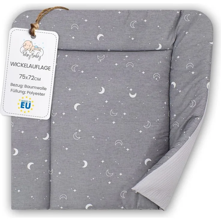 Wickelauflage Wickelunterlage aus Baumwolle 75x72 cm - Weich und waschbar Wickelunterlage für Babys Wickelmatte aus Stoff für Wickeltisch Wickelkommode oder Waschmaschine 75x72 Monde