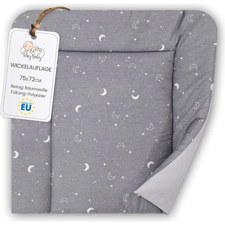 Wickelauflage Wickelunterlage aus Baumwolle 75x72 cm - Weich und waschbar Wickelunterlage für Babys Wickelmatte aus Stoff für Wickeltisch Wickelkommode oder Waschmaschine 75x72 Monde – Bild 1