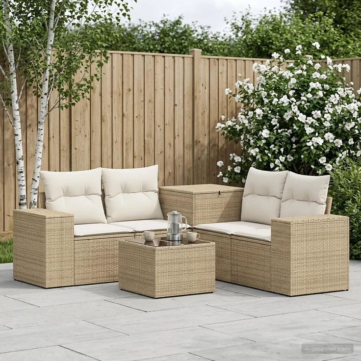 vidaXL Sofa Set 6 stk. Beige und Cremeweiß Polyrattan und Stahl 3447574 – Bild 1