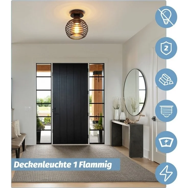 Nettlife Deckenleuchte Deckenleuchte Schwarz 2xE27 Metall Lampenschirm, LED wechselbar – Bild 4