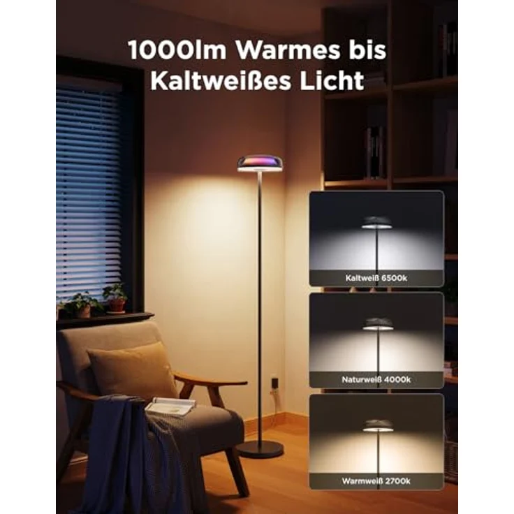 Govee Deckenfluter Stehlampe RGBICWW, Dreizonenbeleuchtung mit 80+ Szenenmodi, 1000LM, 2700-6500K, kompatibel mit Matter und Alexa, elegantes Design für Wohnzimmer und Schlafzimmer – Bild 4