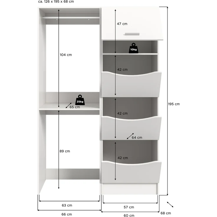Waschmaschienenumbau Set (B/H/T: 116x195x68 cm) in weiß Nachbildung – Bild 4