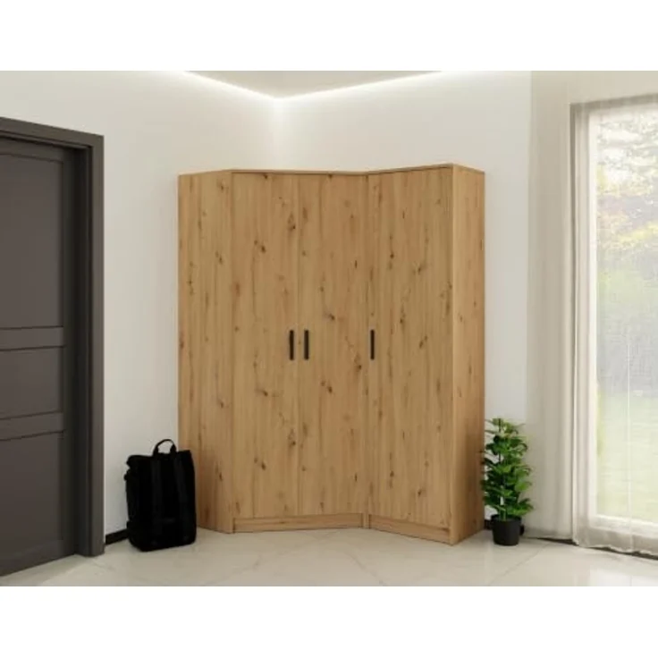 Marmex Möbel Grant 20/14A Kleiderschrank mit Aufsatz, hoher Schrank mit Regalen für Kleidung und Kleiderstange, laminierte Spanplatte, artisan Eiche, 52 x 235 x 40 cm – Bild 2