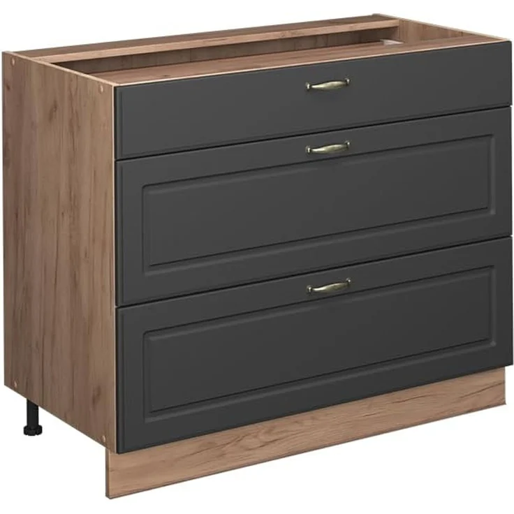 Küchenunterschrank Fame-Line Anthrazit-Gold Landhaus/Goldkraft Eiche 100 cm ohne Arbeitsplatte Vicco – Bild 1