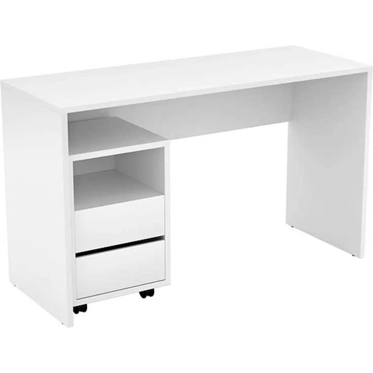 Schreibtisch Computertisch Apia 130x50x75cm weiß mit Rollcontainer