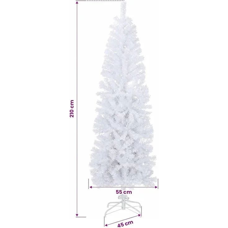 vidaXL Künstlicher schlanker Weihnachtsbaum 210 cm PVC und Stahl Weiß 42055243 – Bild 3