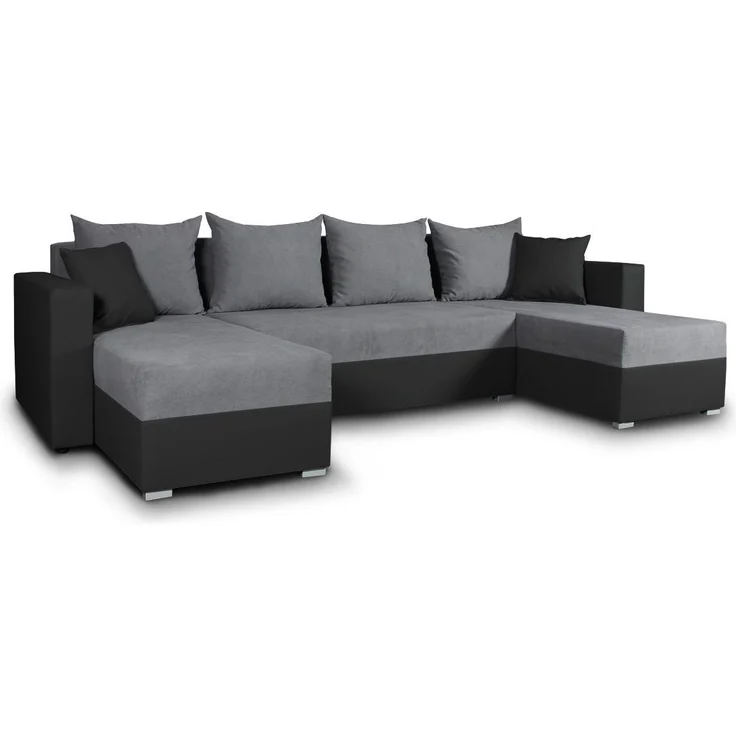 Wohnlandschaft mit Schlaffunktion Beno - U-Form Couch, Ecksofa mit Bettkasten, Couchgranitur mit Bettfunktion, Polsterecke (Schwarz + Dunkelgrau (Cayenne 1114 + Enjoy 23)) – Bild 1