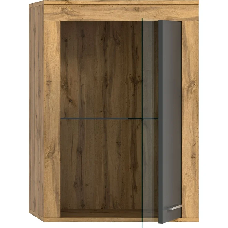 xonox. home Wohnen Jam X8BN1T40 Vitrine Glasvitrine Dekoschrank Glas-Kommode in Wotan Eiche Melamin/grau Nachbildung, ca. B/H/T: 600 x 86 x 35 cm – Bild 1