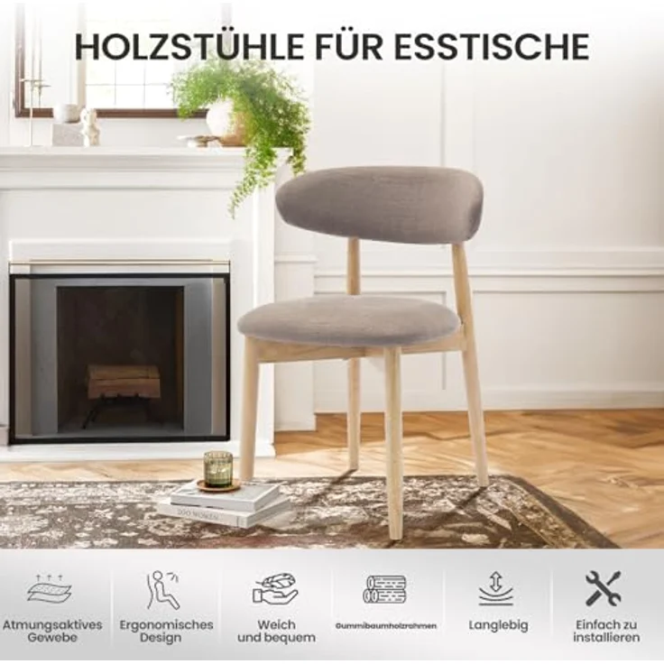 COLAMY Esszimmerstühle 4er Set, Stühle Esszimmer mit Rückenlehne, Moderne Küchenstühle Gepolstert, Stoff Dining Chairs mit Back, für Esszimmer, Küche, Restaurant, Holzbein in Naturholzfarbe, Kamel – Bild 6