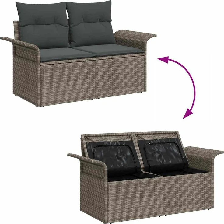 vidaXL Garten-Sofa-Set mit Speicher 6 pcs Grau Poly Rattan 3358057 – Bild 10