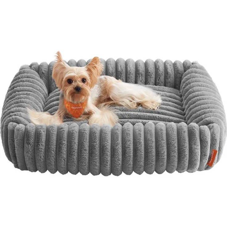 FEANDREA Hundebett, orthopädisches Hundekörbchen, Hundekissen waschbar, weiche Polsterung, 71 x 55 x 18 cm, grau