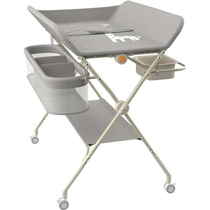 Wickeltisch, zusammenklappbar, mit Aufbewahrungskorb, Struktur aus Eisen, max. Belastung 25 kg, für Neugeborene, ergonomisches Design, Wickeltisch, 75 x 68 x 83–91 cm (A) Grau – Bild 5