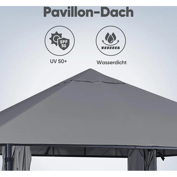 Sekey Garten Pavillon 3x3 m Wasserdicht Stabil Partyzelt, Gartenzelt mit 4 Seitenteile Reißverschluss, 180g/㎡ Polyester, Taupe – Bild 5