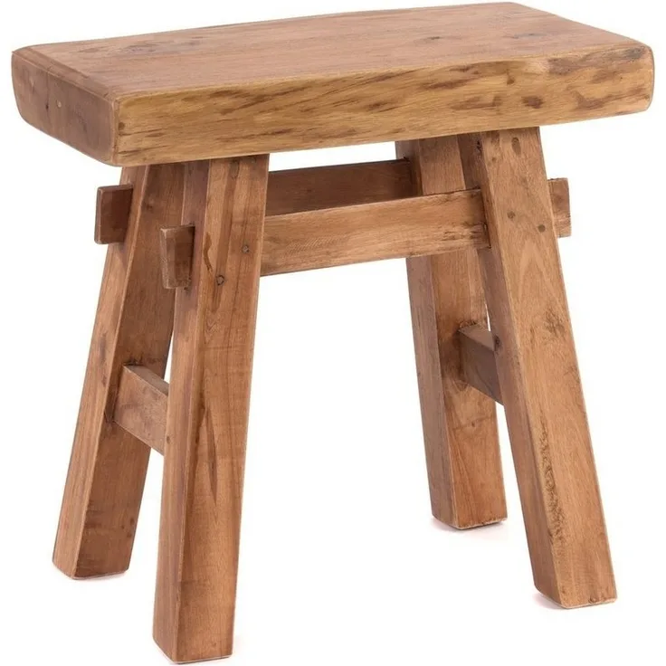 DESIGN DELIGHTS RUSTIKALER Holz HOCKER Vintage 40" | Recycling Hartholz, 43 x 45 x 27 cm (HxBxT) | Sitzhocker aus Massivholz, Schemel | Farbe: 08 honigfarben gewachst