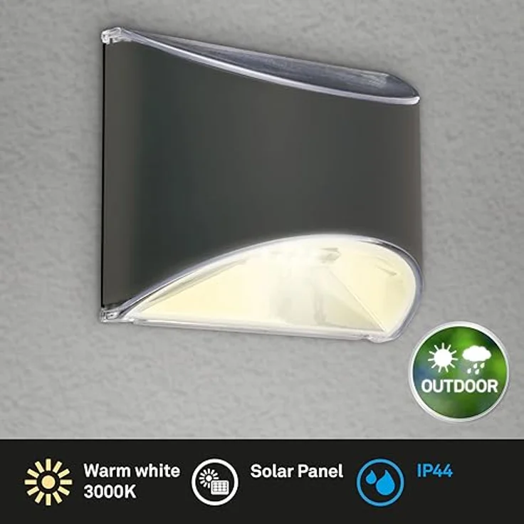 BRILONER Solarlampe Hängend, LED Wandleuchte Außen in Anthrazit, Dämmerungssensor, IP44 spritzwassergeschützt, inkludiert Akku, bis zu 8 Stunden Leuchtdauer – Bild 2