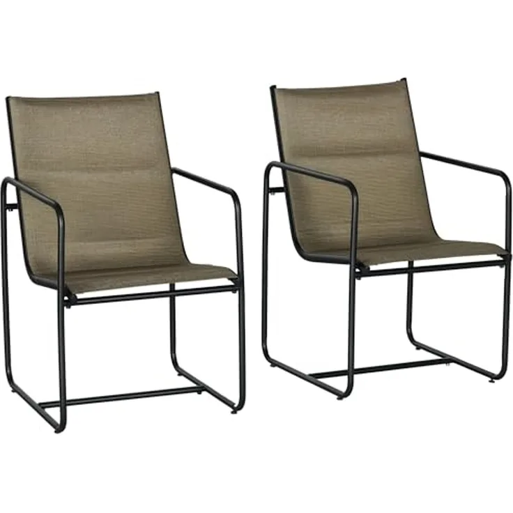Outsunny Gartenstühle 2er-Set, Gartensessel Set mit Armlehne, Terrassenstuhl, Balkonstuhl, Mesh, Stahl, Braun, 54 x 66,5 x 88 cm