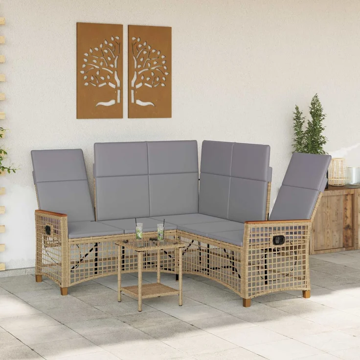 vidaXL Garten Liegesofa Set Beige und Hellgrau 164 x 164 x 112 cm 42026825 – Bild 3