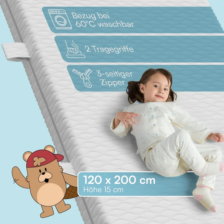 Bellabino 'Bia' Hausbett 120x200 cm mit Matratze, weiß, Kiefer Massivholz, Bodenbett in Hausoptik, Montessori Kinderbett mit Rausfallschutz und Lattenrost – Bild 8