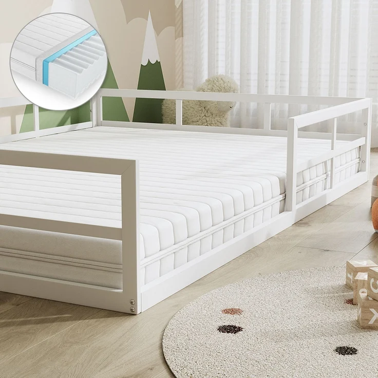 Bodenbett aus Metall Minno Weiß 140x200 mit Matratze Vitalispa – Bild 4
